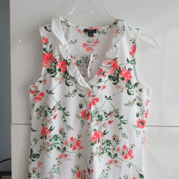 Ann Taylor Floral Sleeveless button down Blouse Shirt -Size XS, White Multicolor - Picture 2 of 13